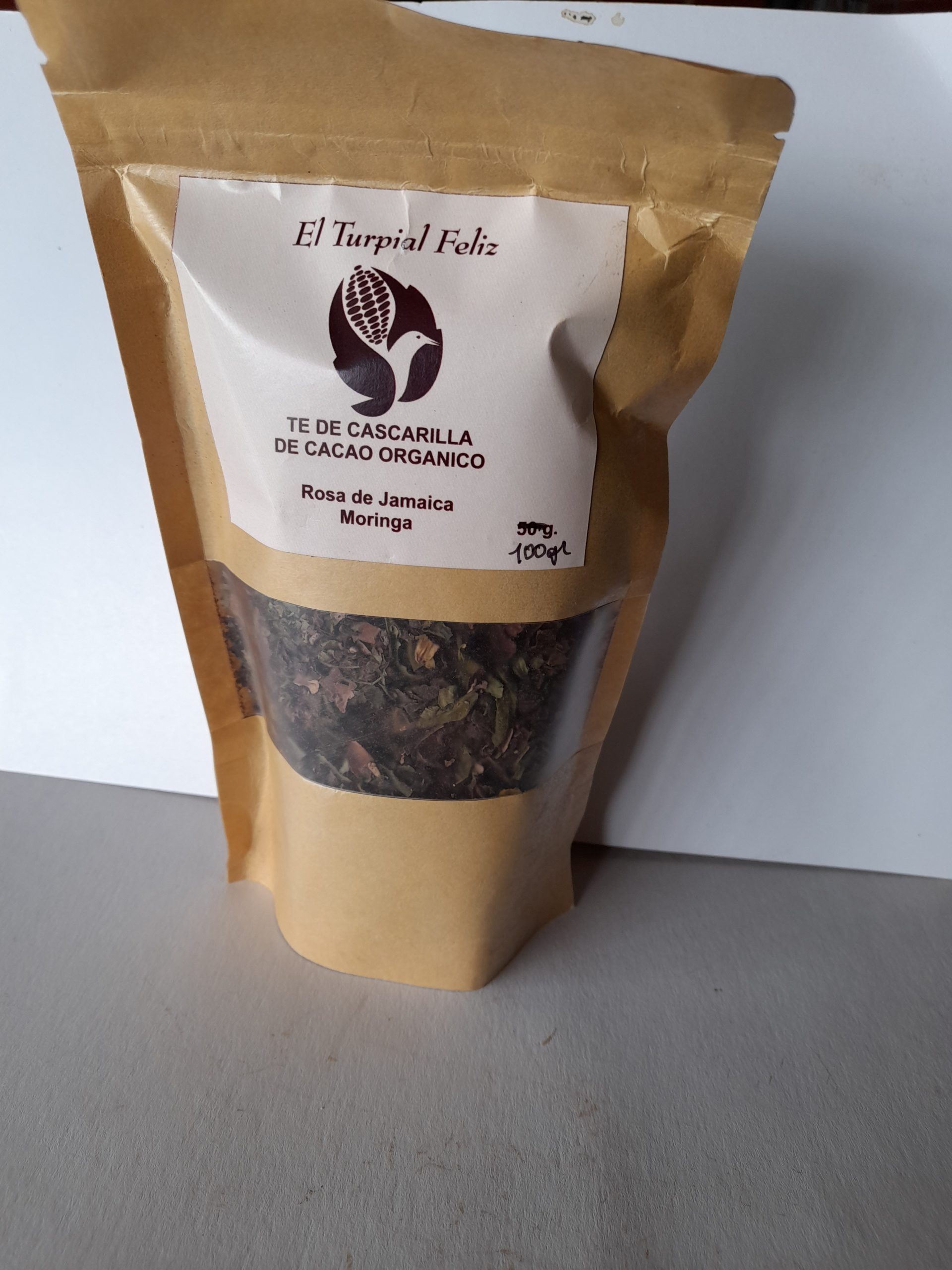 Té de cascarilla de cacao orgánico con Flor de Jamaica 100 gr – El Turpial  – Mercado Agroecológico