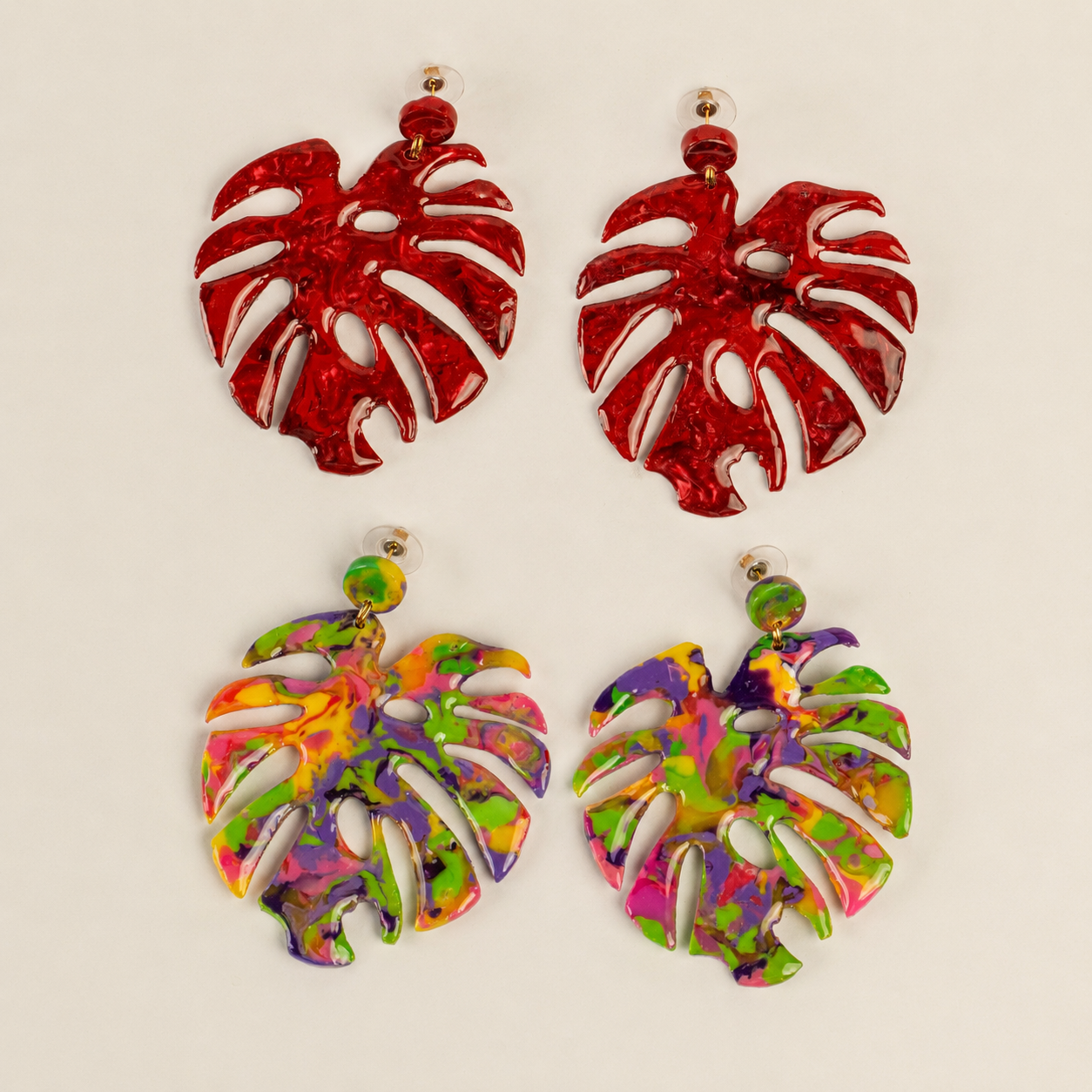 Maxi Aretes Hoja Monstera 8,5*6,5 (cm) - ARLE ALTA BISUTERÍA SOSTENIBLE