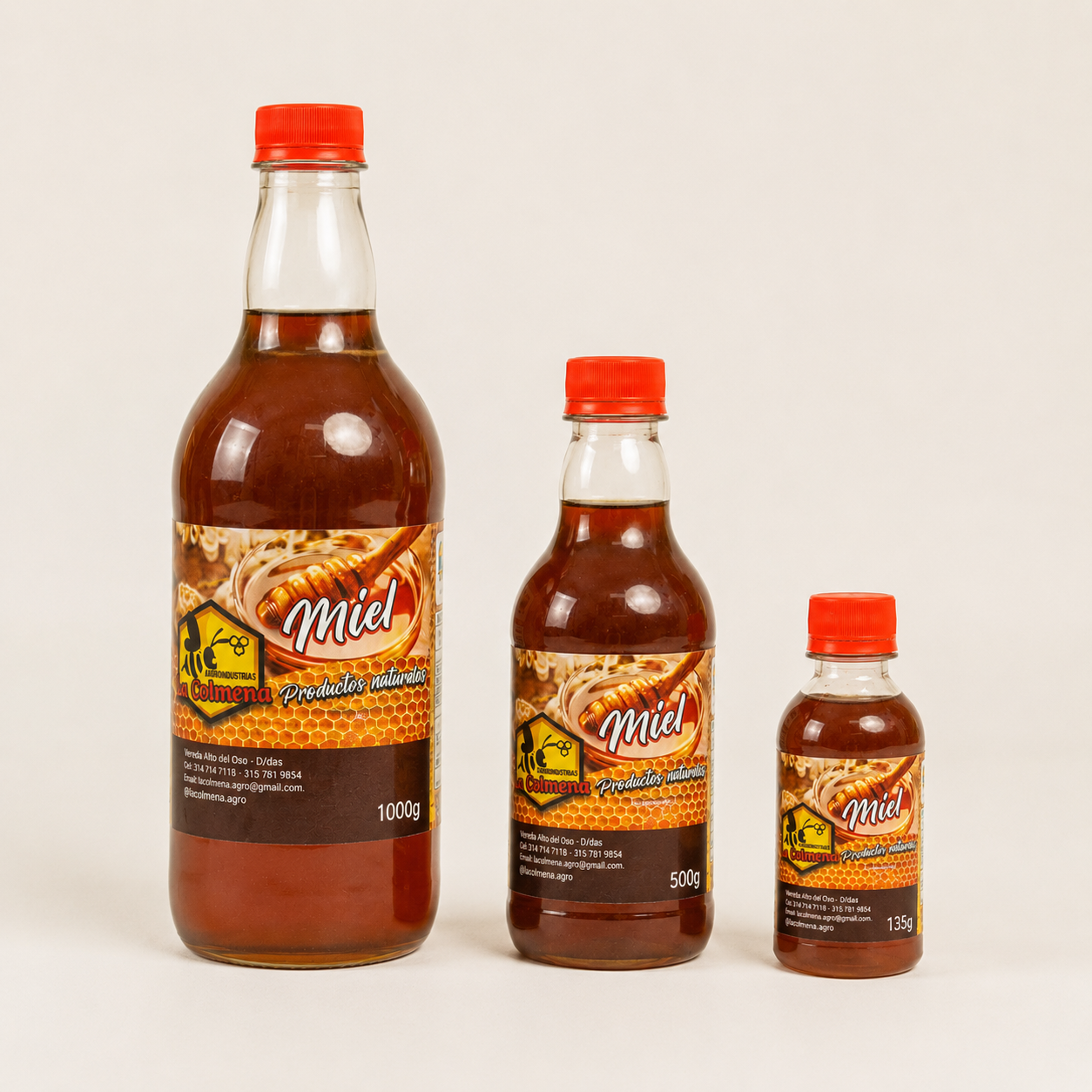 Miel 100% natural y artesanal de 1000, 500 y 135 (g)- Agroindustrias La Colmena.