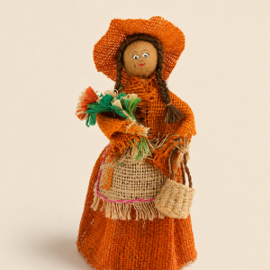 Muñeca de costal vestido naranja - Platifibra